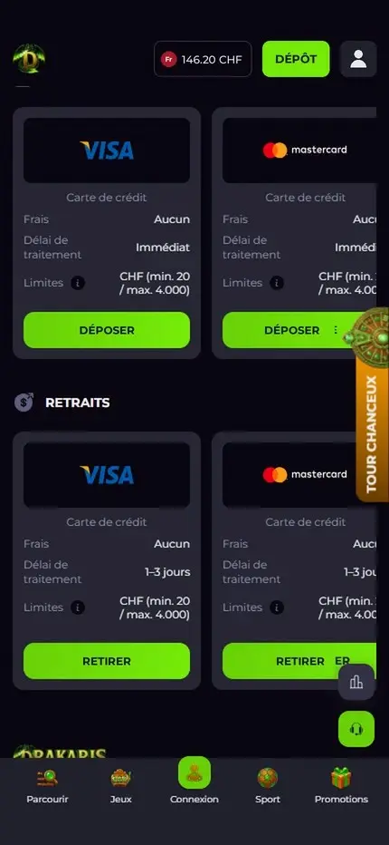 Méthodes de paiement sur Drakaris Casino