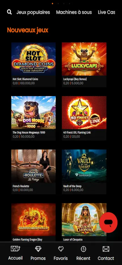 Capture web des nouveaux jeux de Casino777